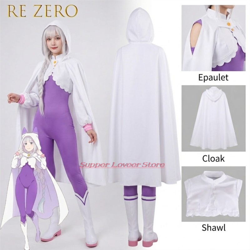 Anime Cosplay Re Zero - Re Zero Emilia Cosplay Costume Set