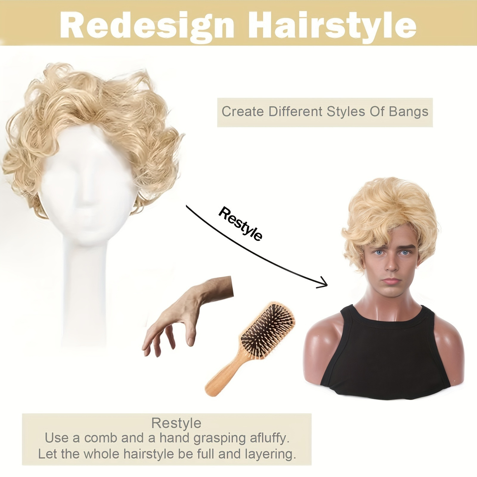 Mens Blonde Wig Short Wavy Flu - مراجعة Anime Cosplay And Costumes وسعره