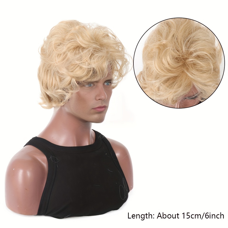 Mens Blonde Wig Short Wavy Flu - مراجعة Anime Cosplay And Costumes وسعره