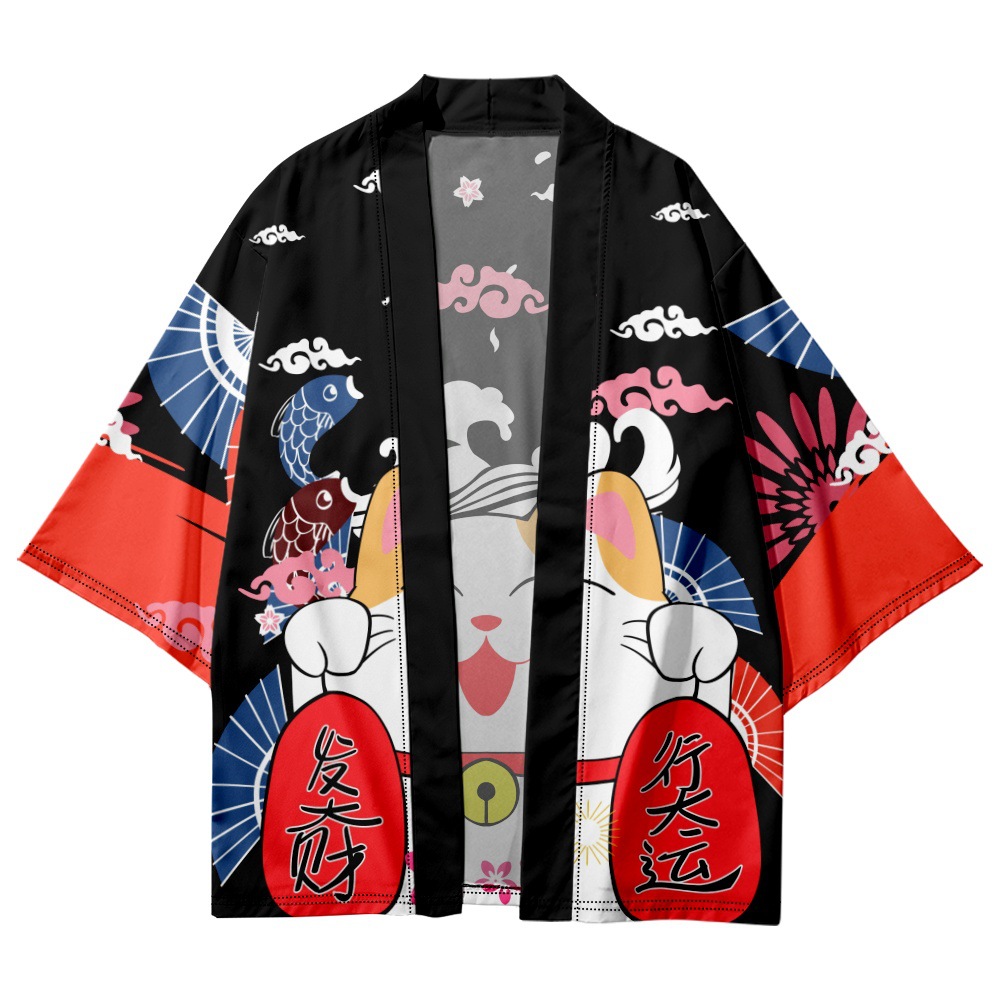 Yukata Cosplay Cat Print Cardi - مراجعة Asian Cosplay Anime وسعره
