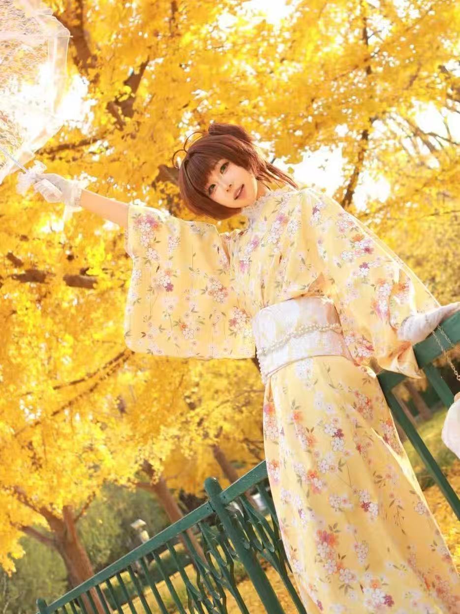 Cute Yellow Kimono Girls Japan - مراجعة Asian Cosplay Anime وسعره